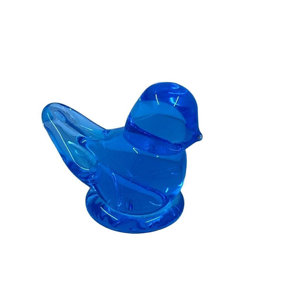 Bluebird of Happiness Hand Blown Art Blue Glass Unverified Signature 2” 1993